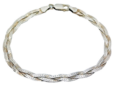 Vintage Italienisches Sterlingsilber geflochtenes gedrehtes Fischgrät Armband 6,75''