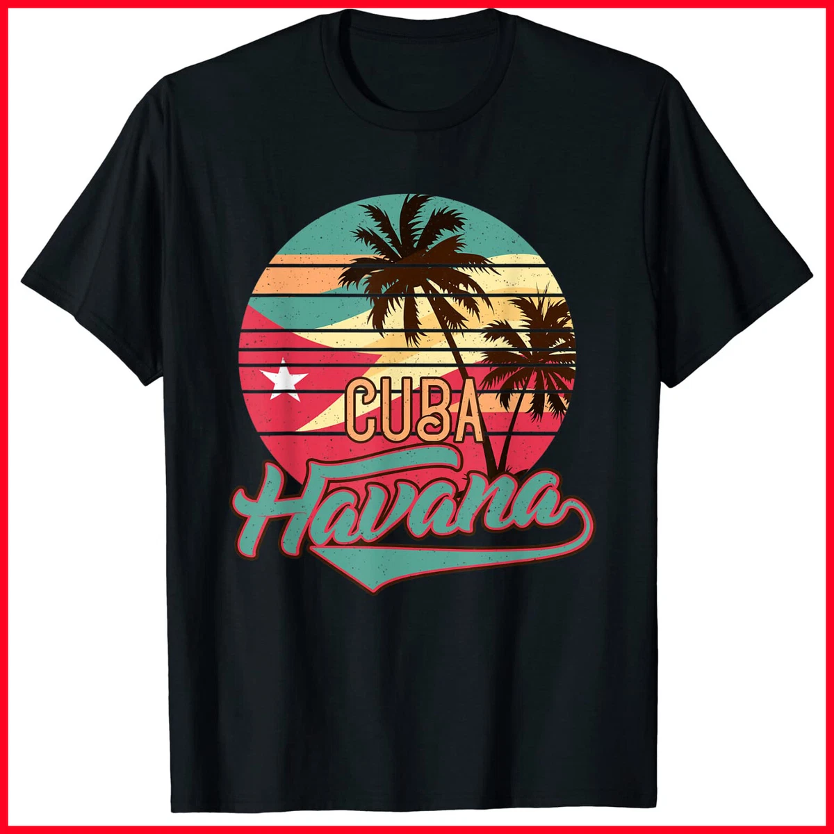 Retro Havana Cuba Tee Vintage Caribbean Cuban Souvenir Tee Black T-Shirt S-3XL