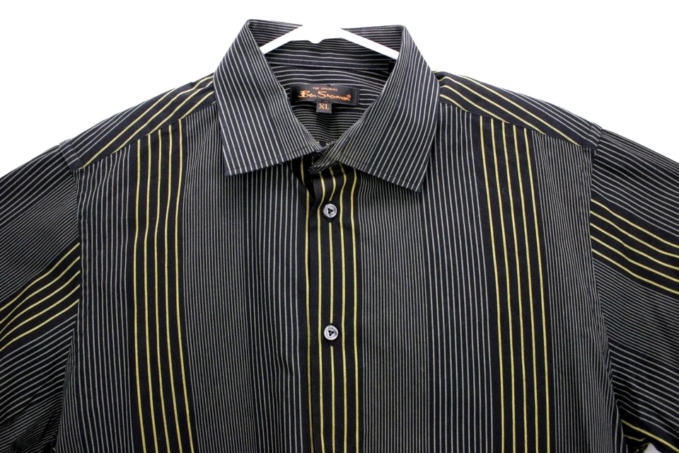 Camisa Original Ben Sherman Para Hombre Talla XL L/S Negra/Gris/Dorada Rayas Foto 3 de 4
