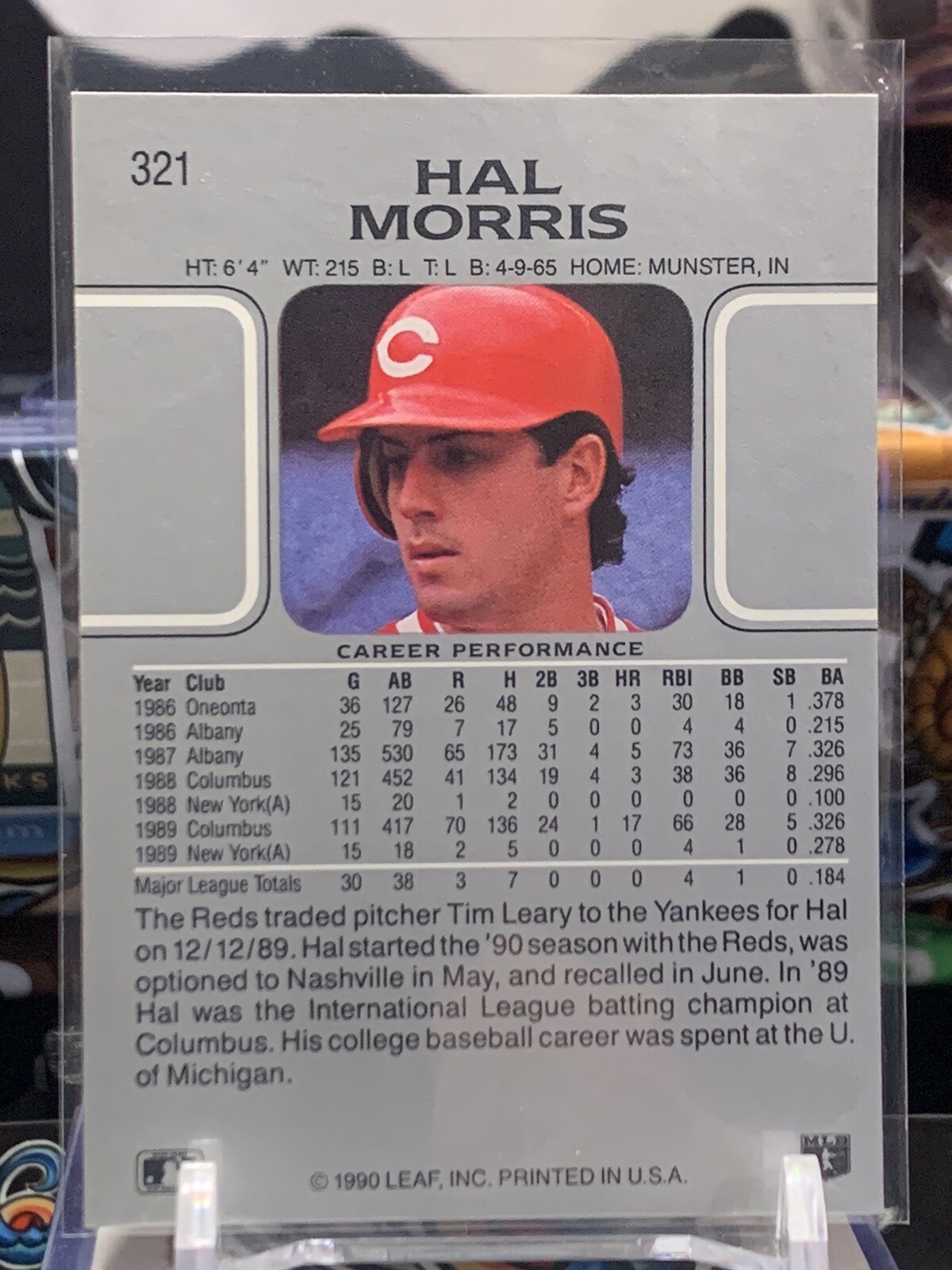 1990 Leaf Hal Morris #321 Cincinnati Reds Rookie RC JH4A | eBay