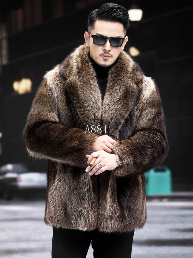 Fox Fur Coat Men's Medium Long Fox Fur Jacket Lapel Short