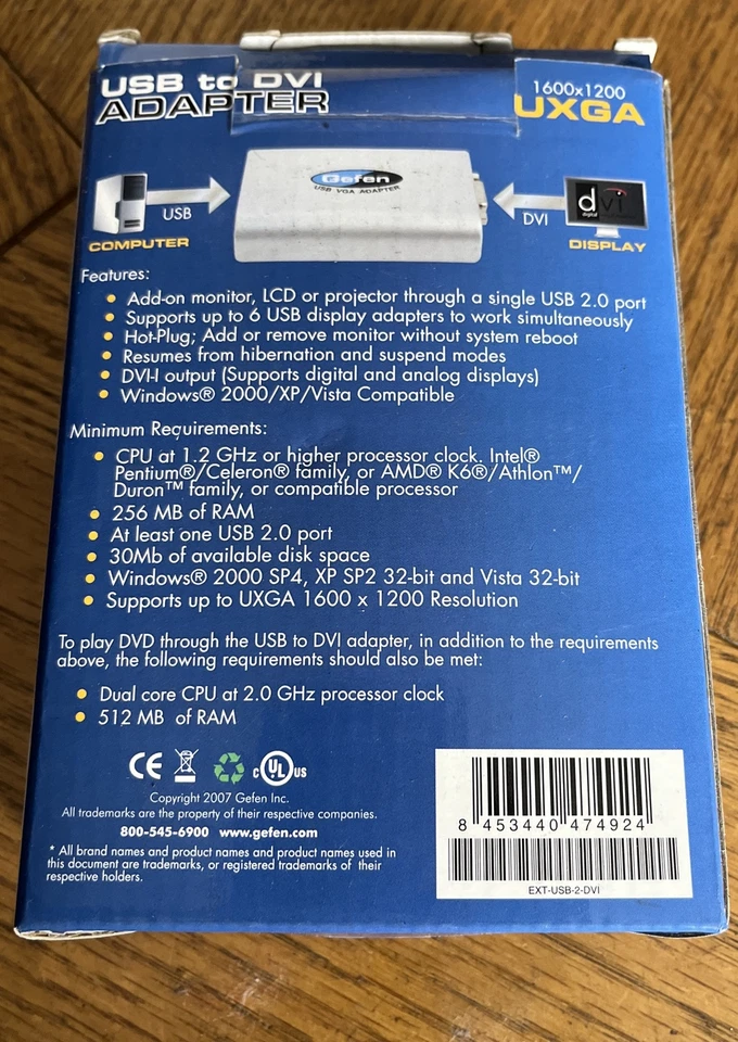 Gefen USB to DVI Adapter EXT-USB-2-DVI-CO NIB - Image 2 of 3