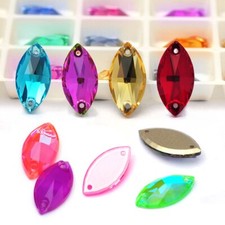 Glass Strass Navette Edges with Chamfers Sewing Stones Flatback Sew on Rhineston
