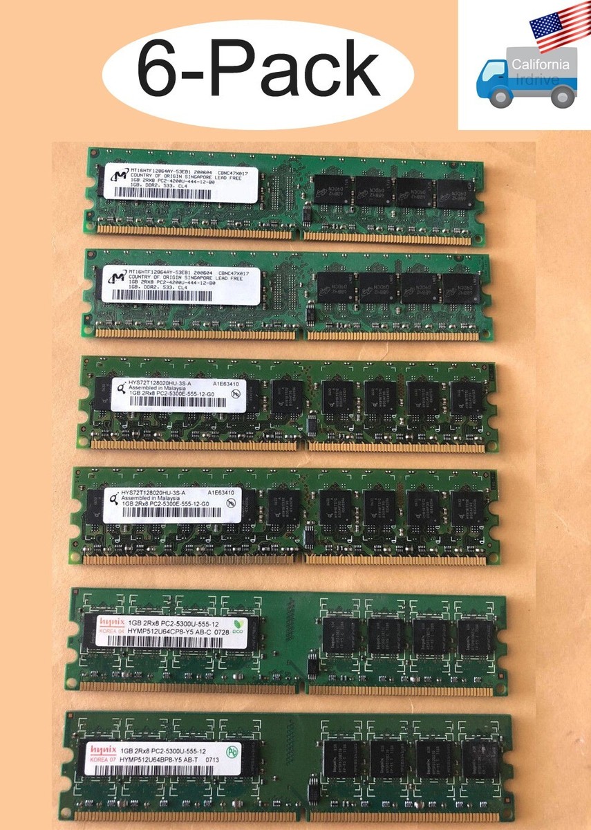 6GB (1GB 6pcs) 2RX8 DDR2 PC2-5300e PC24200U PC2-5300U 240pin DIMM