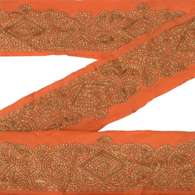 Sanskriti Vintage Sari Border Trim  Craft Handmade Pure Crepe Silk 1 Yard Lace