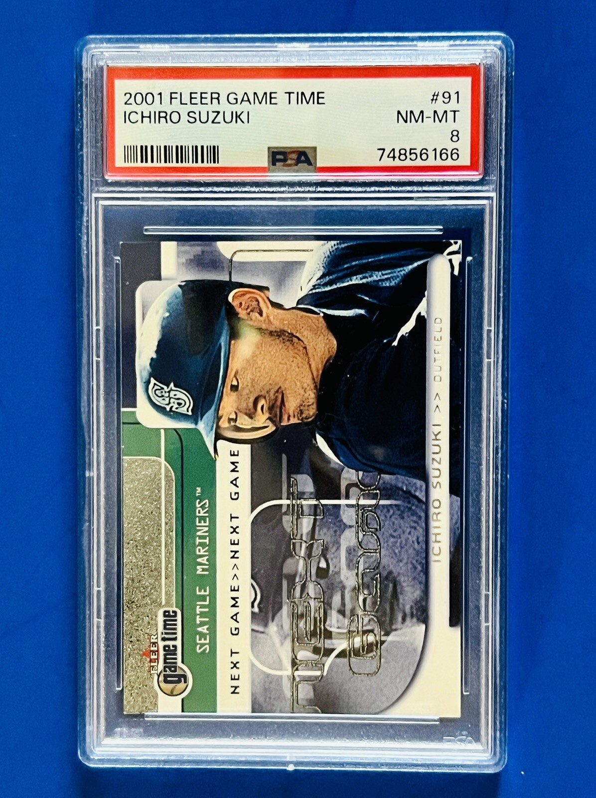 2001 Fleer Game Time Ichiro Suzuki Mariners SP Rookie Card #91; #d /2000; PSA 8 view 2