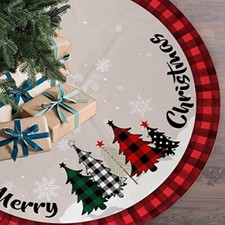 Christmas Skirt 48 Inch Red Rustic Xmas Skirts Mat with Snowflake Design Tree