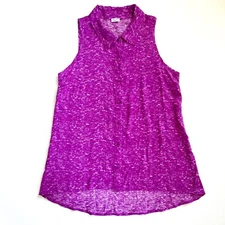 Splendid Womens Button Down Sleeveless Top Purple A2 Space Dye Shirt Sz Small