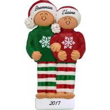 Personalized Christmas Ornament - Couple in Christmas Pajamas