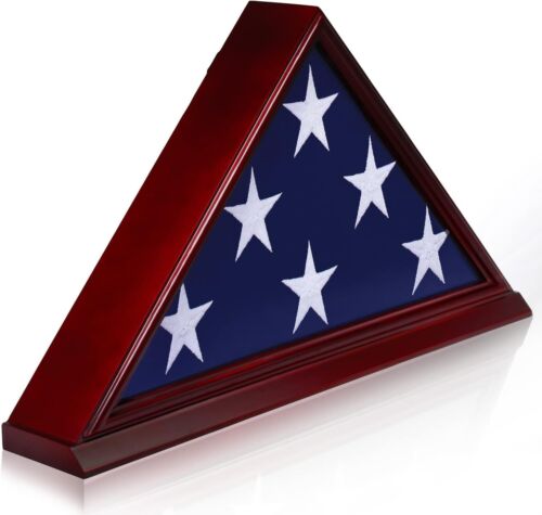 ANLEY Solid Wood Memorial Flag Display Case with Base - Real Glass Front - 5x9.5