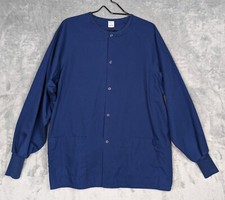 Fashion Seal Healthcare Scrubs Shirt Blue Snap Button Long Sleeve Size Large