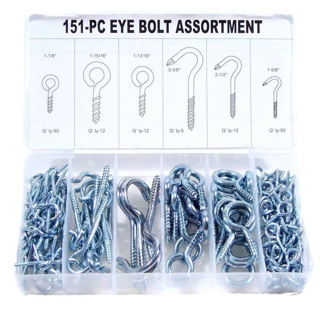 151 Pc Eye Bolt Assortment Set Eyelet Hook Assorted Eye Screw NEW eBay