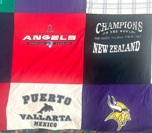 Handmade Sports Fan Quilt 36-pc Patchwork T-Shirts Football Basketball Baseball - Picture 9 of 12
