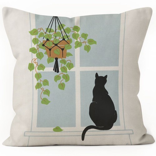 4 PCS Animal Pillow Covers Black Cat Green Plants Sofa Cushion Covers Home Decor - Picture 4 of 6