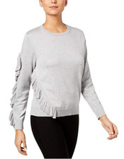 Pullover Sweater Asymmetrical Ruffled Sizes L - XL Gray