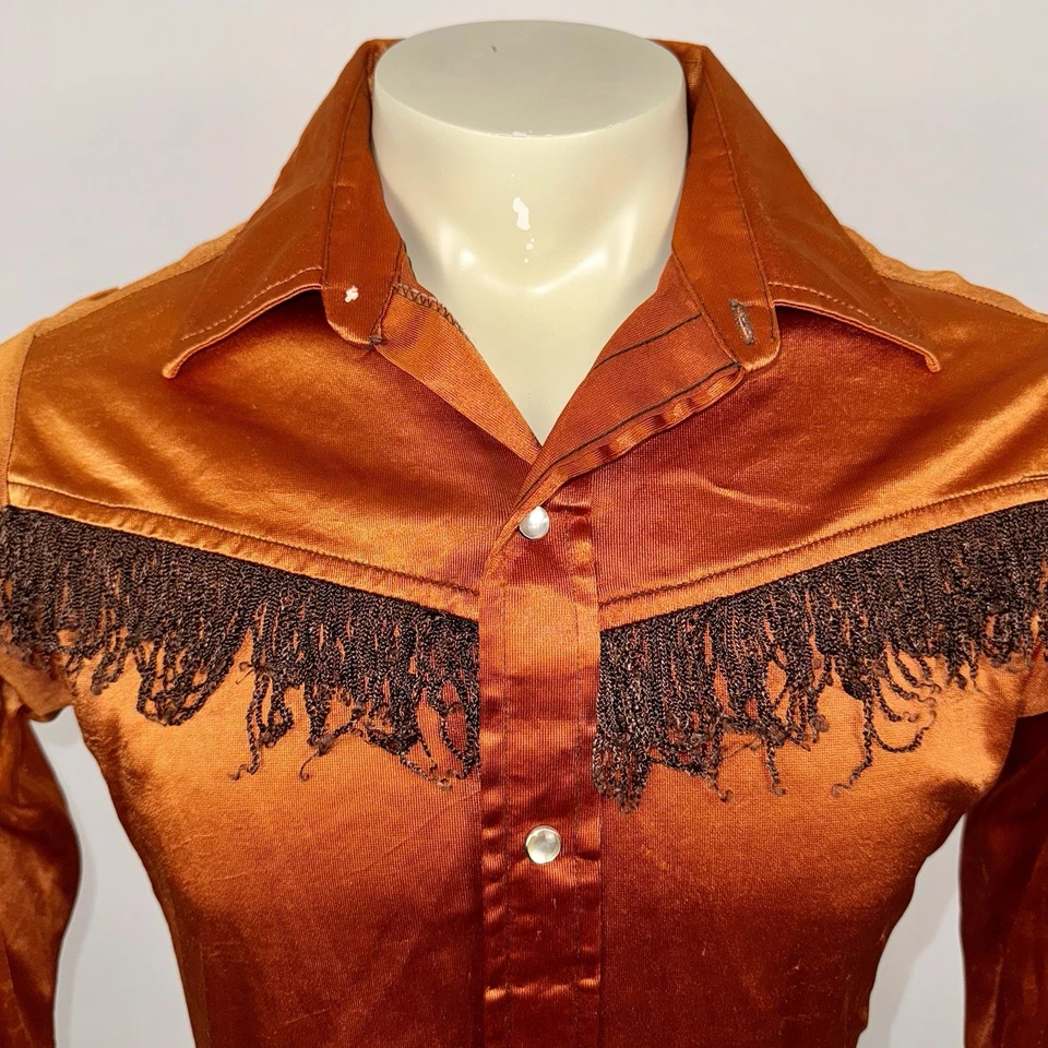 Camisa De Colección Años 60 70 Perla A Presión Flecos Rockabilly Vaquero Occidental Gaucho Para Hombres Grande Foto 4 de 4