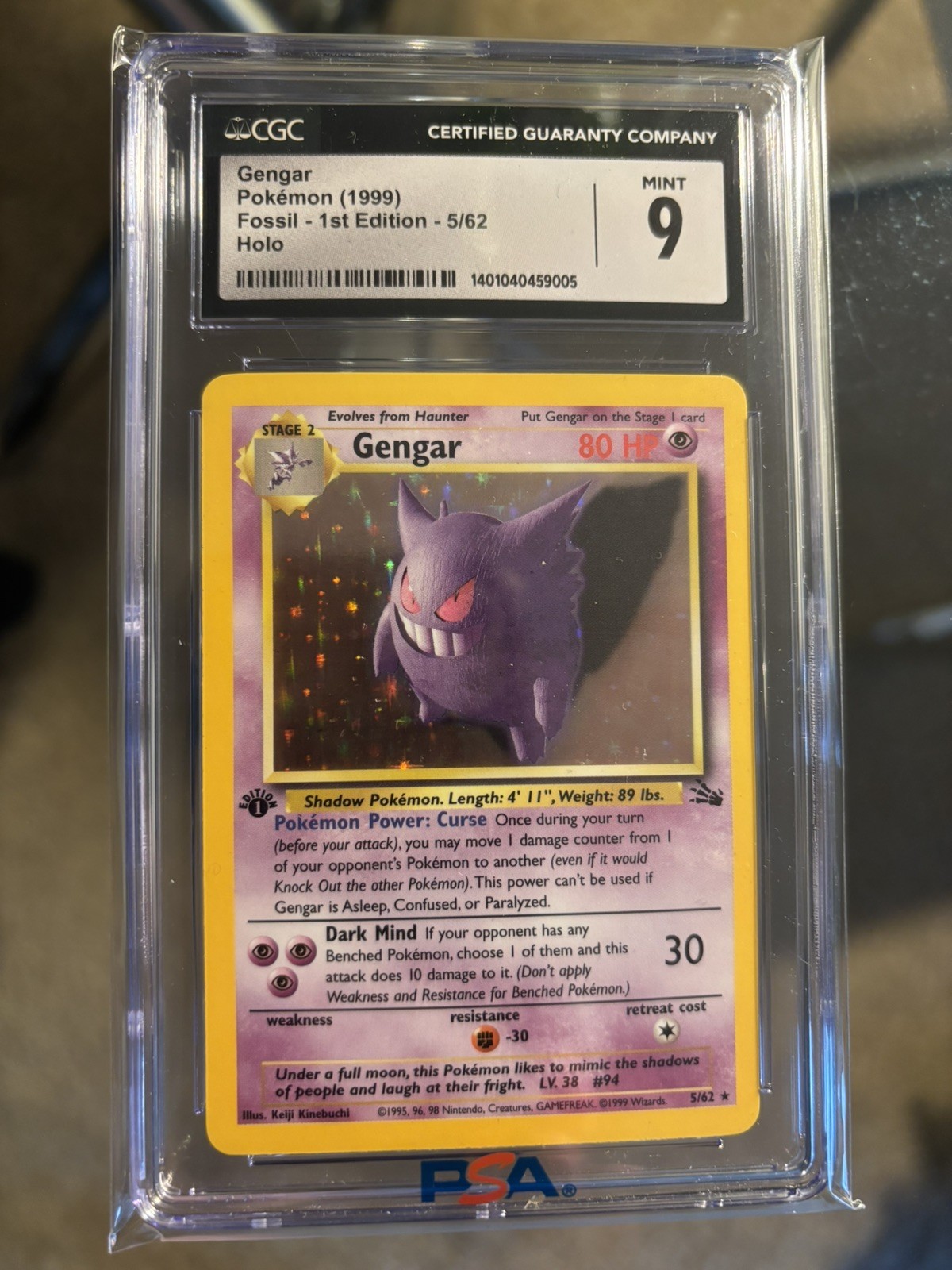 1999 Pokemon Fossil 1st Edition 5/62 Gengar Holo CGC 9 MINT