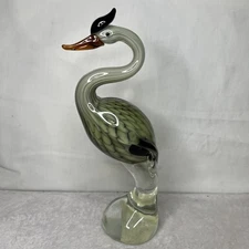 Stunning! 11.5” Hand Blown Glass Heron Orange Beak Beach Shore Nautical Decor