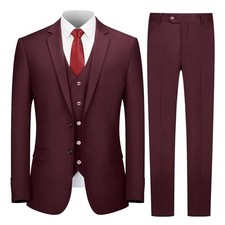 3 Piece Mens Suit Set, 2 Button Slim Fit Suit for Men, 3X-Large Burgundy