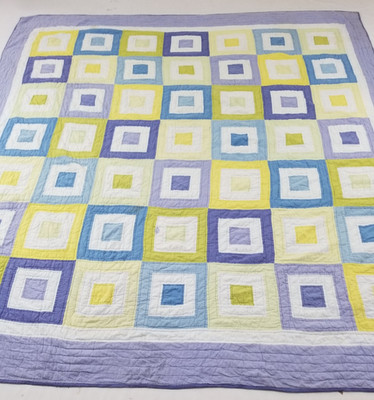 Vintage Handarbeit schön quadratisch bunt Patchwork mehrfarbig Quilt 95x90 Zoll