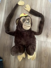 Vintage 1984 16" Childs Playmate Monkey Puppet Chimp Animal Plush Toy Play Brown