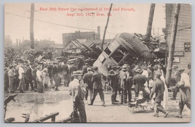 Erie PA Straßenbahn Wrack Ost 26th Street umgedreht 1915 Katastrophenszene