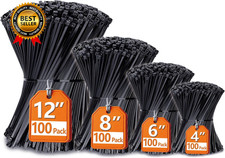 Zip Ties Assorted Sizes4  6  8  12  400 Pack Black Cable Ties UV Resistant Wire