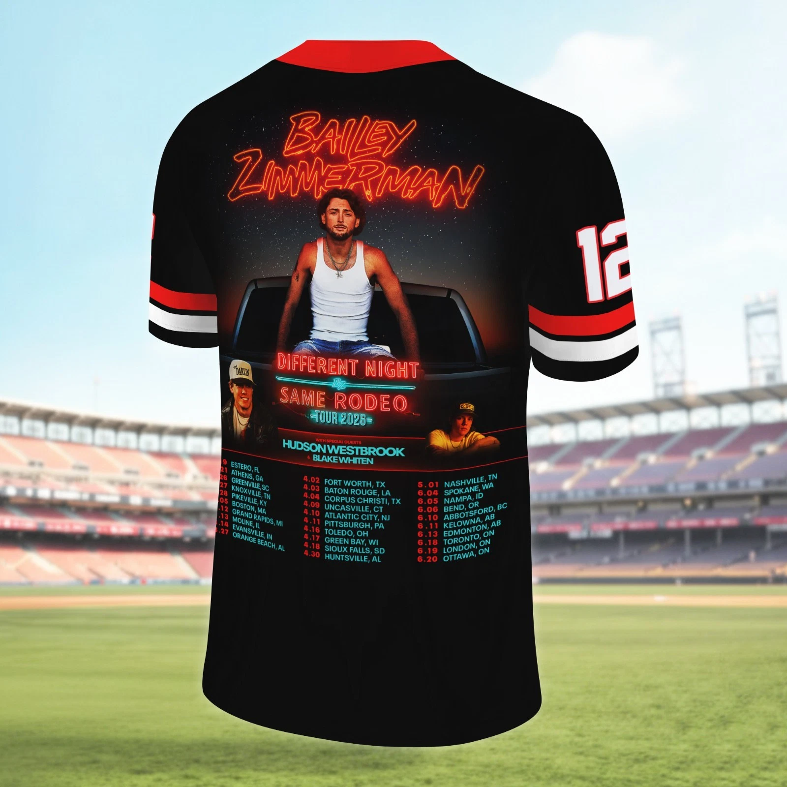 Bailey Zimmerman Different Night Same Rodeo Tour 2026 Football Jersey Shirt