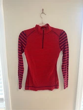 Smartwool Women's Persian Red Mid Weight Pattern Stripe Long Sleeve 1/4 Zip S