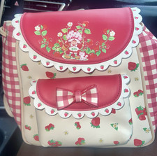 Strawberry Shortcake Small Pink/White Gingham Girls Backpack Zip Bow