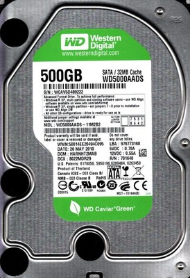 WD5000AADS-11M2B2 DCM: HARNHT2MAB WESTERN DIGITAL 500GB THAILAND MAY 2010