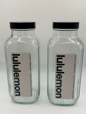 Juego de 2 botellas de agua de vidrio Lululemon negras transparentes con tornillo en la parte superior contenedor de 6,5 pulgadas