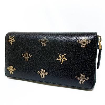 Authentische Gucci Bee Star Leder-Geldbörse mit umlaufendem Reißverschluss sc...