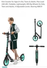 Wayplus Kick Scooter Aqua For All Ages. Foldable Lightweight Non Slip Deck...