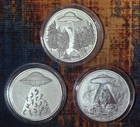 LOT 3x 1oz 999 Fine Silver UFOS ALIEN ABDUCTION CATS DOLPHINS HUMAN Intaglio NEW