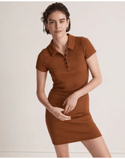 Madewell Ribbed Polo Knit Mini Dress In Sepia Size Large