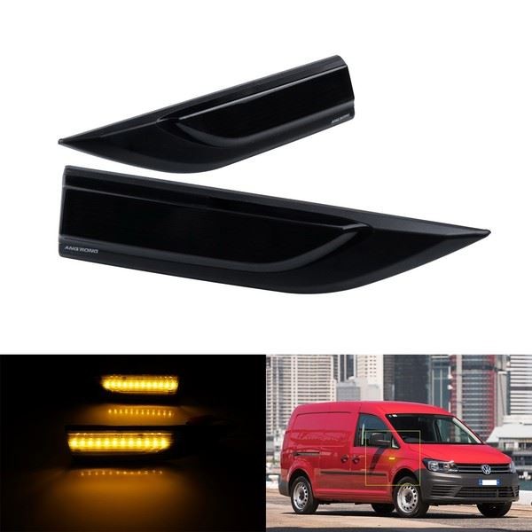 2X Amber LED Seitenblinker Wiederholer Licht Schwarz FüR VW Caddy MK4 2015-2020-image