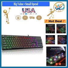 Rainbow LED Gaming Keyboard K521 Wired Mechanical Feeling 104 Keys Black