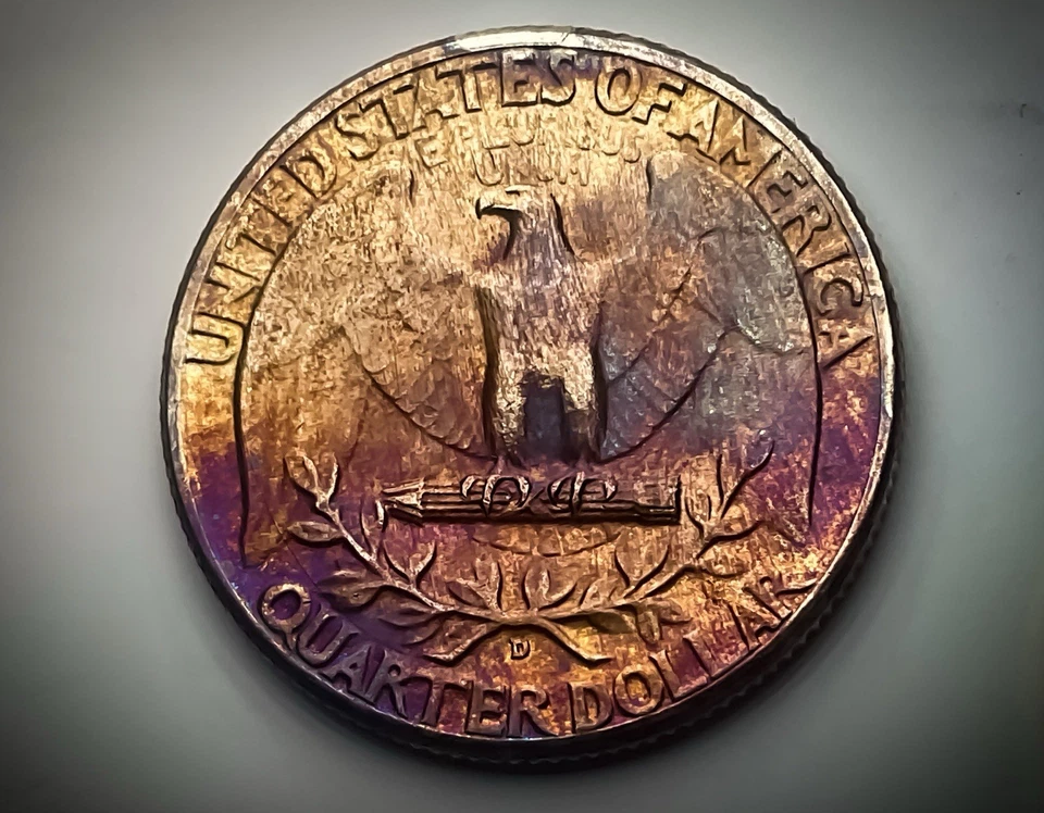 LUSTROUS CHOICE GEM++ 1949 Cuarto de plata Washington con tonos arco iris profundos Foto 2 de 2