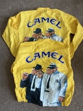 2 Vintage 90's Joe Camel Cigarettes Promo Yellow Tyvek Windbreaker Jacket XL Zip