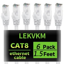 6 PCS White Cat8 Ethernet Cable 1.5ft S/FTP Shielded LAN Network 40Gbps