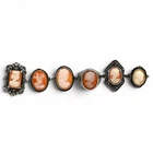 VINTAGE CARVED SHELL CAMEO MARCASITE RING 6 PIECE LOT STERLING SILVER