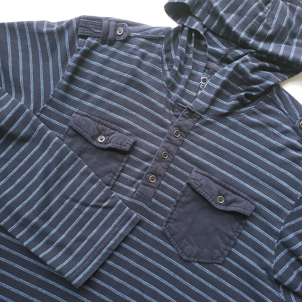 De Colección Point Zero Sudadera con Capucha Para Hombres L Manga Larga Camisa Henley Negra Rayas Patinador Grunge Foto 3 de 4