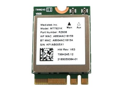 MEDIATEK MT7921K PCIE 802.11AX M.2 2230 WLAN BLUETOOTH 5.0 WIFI CARD RZ608