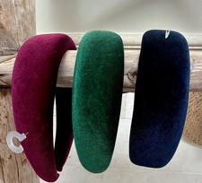 Lot of 3 Velvet Headbands Green Burgundy Midnight Blue Handmade NEW