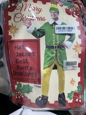 New Adult Large Elf Costume Hat Jacket Belt Pants Shoe Covers