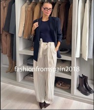 ZARA NEW WOMAN MID-RISE STRIPED PLEATED PANTS ZW ECRU NAVY XS-XL 2349/338/066