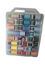 Clear Plastic Sewing Thread Organizer Box w/90 Spools Some Wood 2-Tier Handle