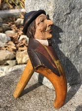 Antique Anri Italy Hand Carved Painted Wood Mechanical Nutcracker Man Miran