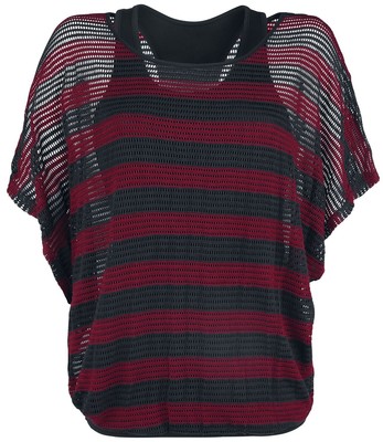 Black Premium by EMP Damen rot-schwarzes T-Shirt mit Fledermausärmeln inklusive
